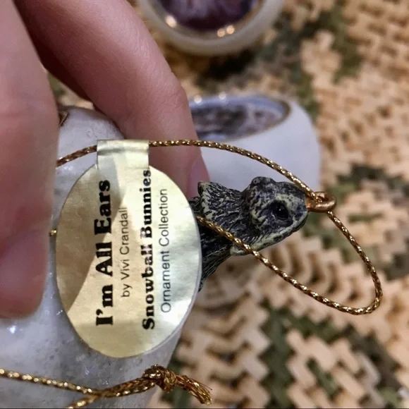 Vintage VIVI CRANDALL SNOWBALL BUNNIES Christmas ornaments set of three rabbits - Picture 3 of 10